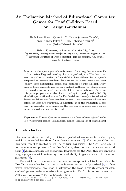 (PDF) An Evaluation Method of Educational Computer Games for Deaf ...