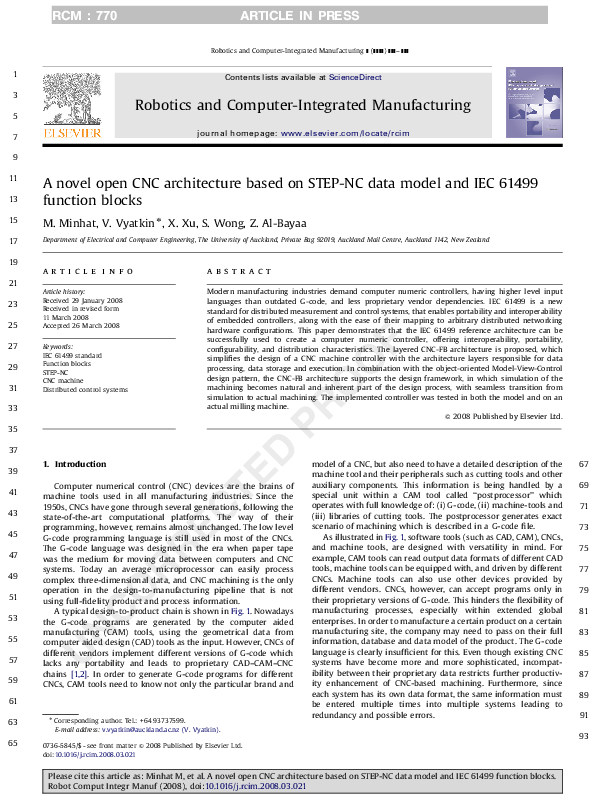 (PDF) A novel open CNC architecture based on STEP-NC data model and IEC ...