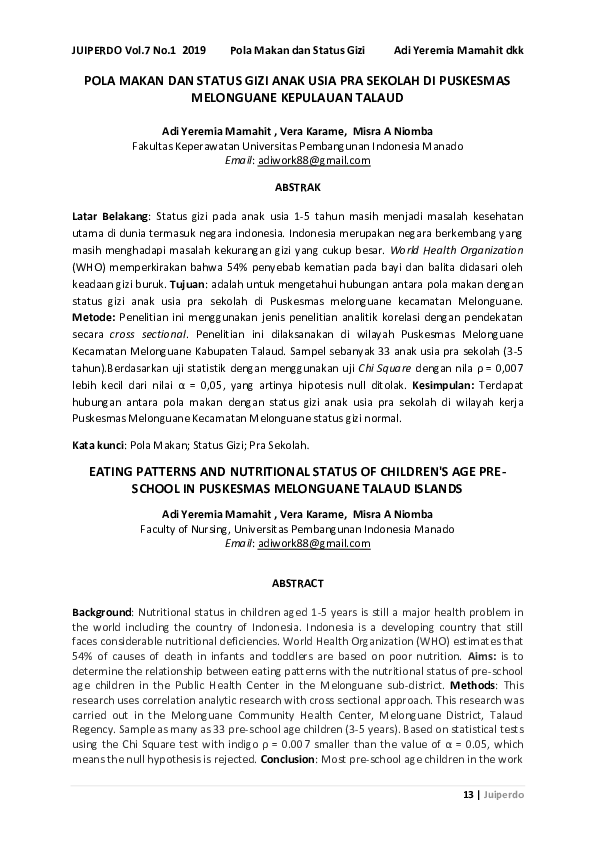 (PDF) Eating Patterns and Nutritional Status of Children's Age Pre ...