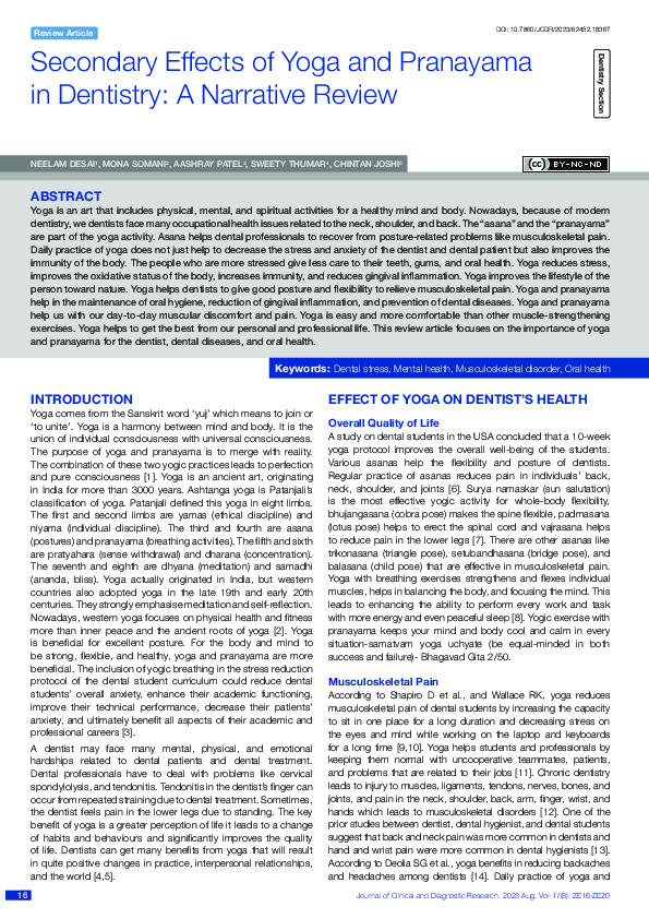 (PDF) Secondary Effects of Yoga and Pranayama in Dentistry: A Narrative ...
