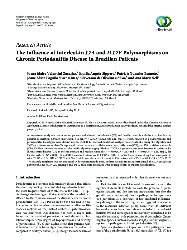 (PDF) The Influence of Interleukin 17A and IL17F Polymorphisms on ...