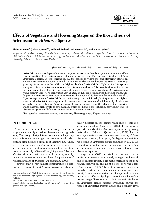 (PDF) Effects of vegetative and flowering stages on the biosynthesis of ...