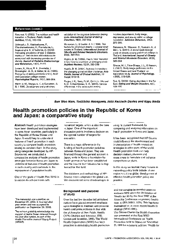 (PDF) Health promotion policies in the Republic of Korea and Japan: a ...