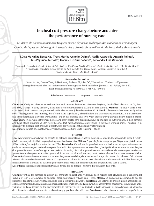 (PDF) Tracheal cuff pressure change before and after the performance of ...