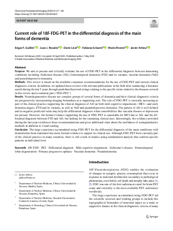 (PDF) Current role of 18F-FDG-PET in the differential diagnosis of the ...