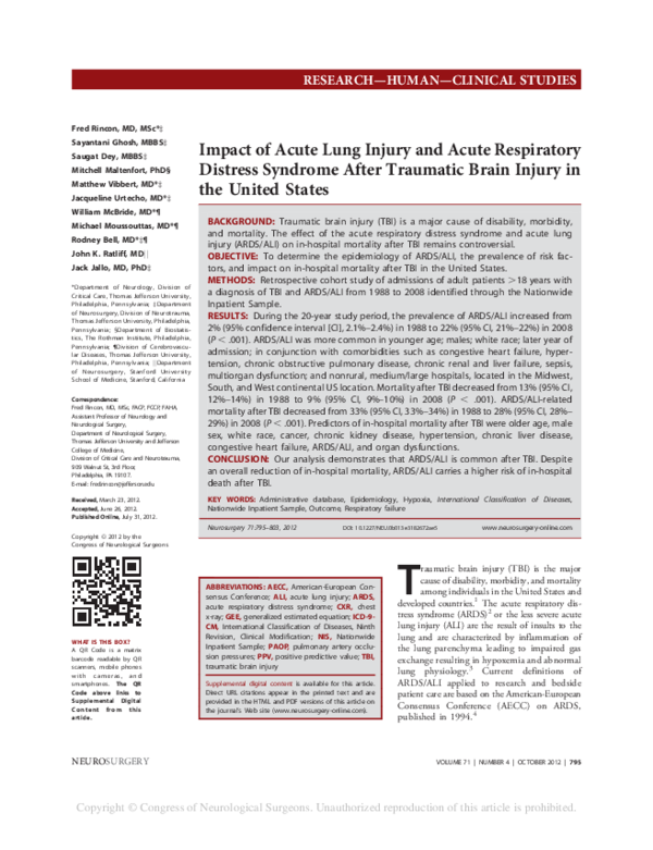 (PDF) Impact of Acute Lung Injury and Acute Respiratory Distress ...