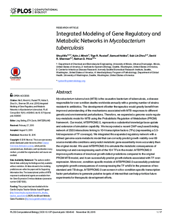 (PDF) Integrated Modeling of Gene Regulatory and Metabolic Networks in ...