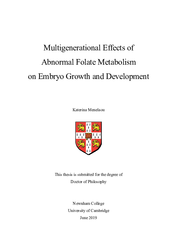 (PDF) Multigenerational effects of abnormal folate metabolism on embryo ...