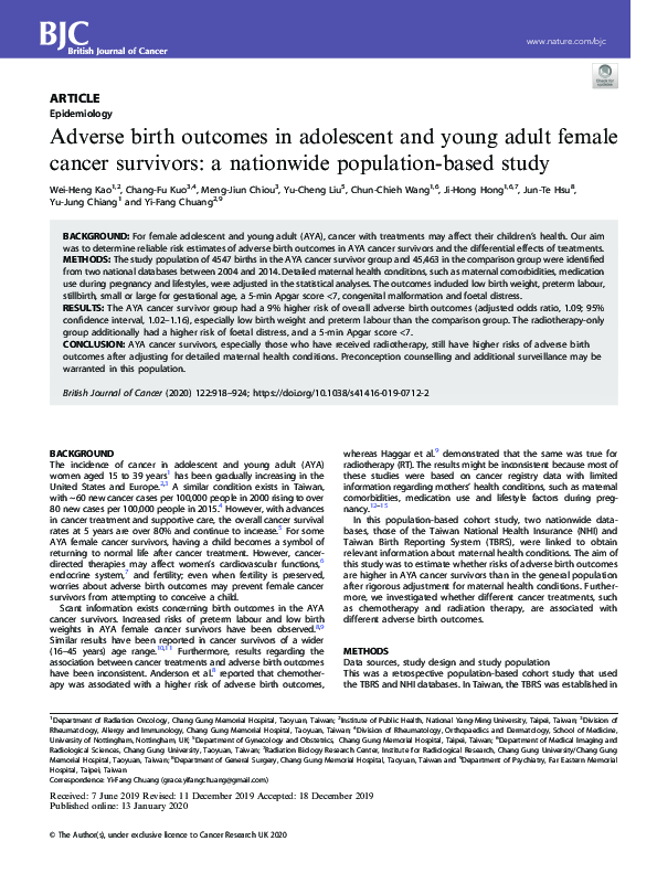 (PDF) Adverse birth outcomes in adolescent and young adult female ...