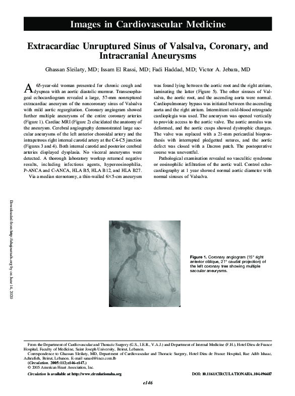 (PDF) Extracardiac Unruptured Sinus of Valsalva, Coronary, and ...