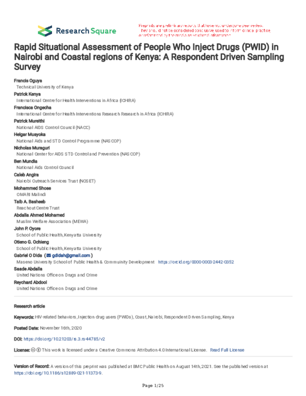(PDF) Rapid Situational Assessment of People Who Inject Drugs (PWID) in ...