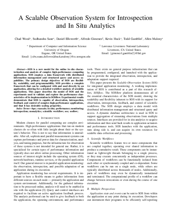 (PDF) A Scalable Observation System for Introspection and In Situ Analytics