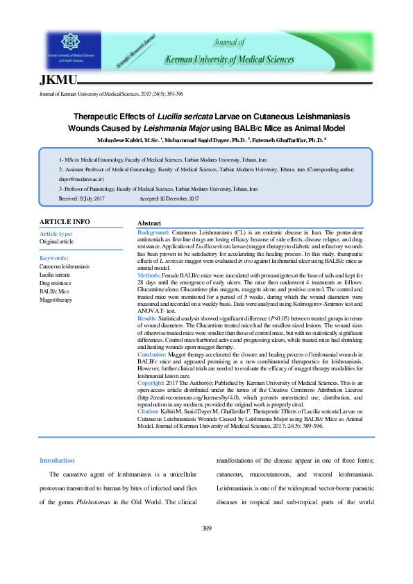 (PDF) Therapeutic effects of Lucilia sericata larvae on cutaneous ...