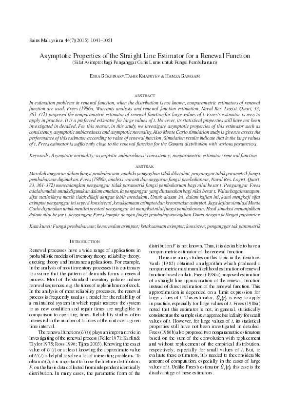 (PDF) Asymptotic Properties of the Straight Line Estimator for a ...