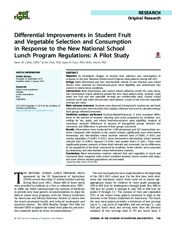 (PDF) Differential Improvements in Student Fruit and Vegetable