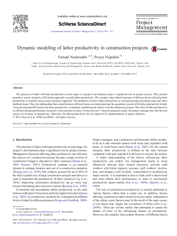 (PDF) Dynamic modeling of labor productivity in construction projects