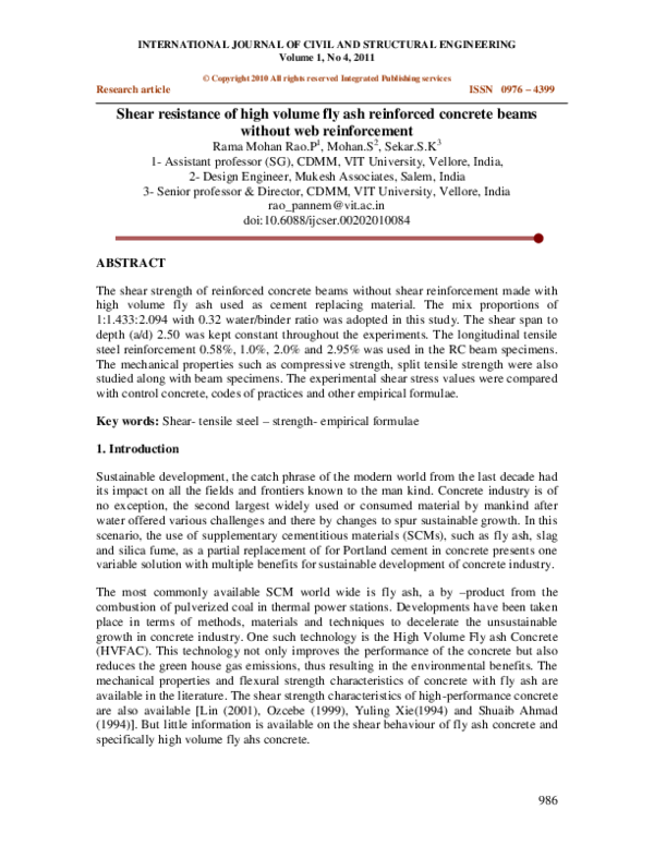 (PDF) Effect of Fly Ash on the Shear Strength of Concrete Beams Without ...