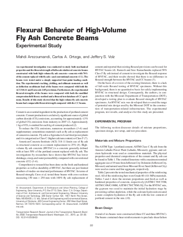 (PDF) Flexural Behavior of HighVolume Fly Ash Concrete Beams Carlos