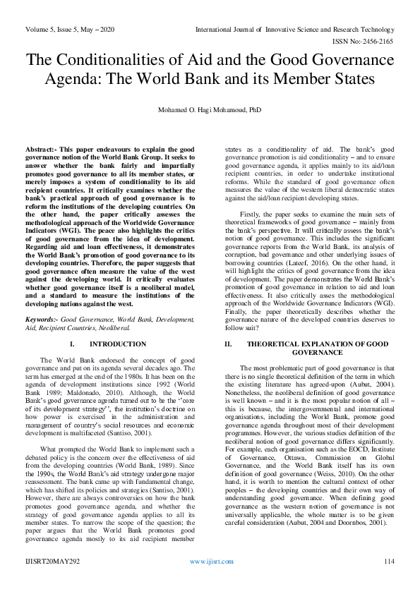 (PDF) The Conditionalities of Aid and the Good Governance Agenda: The ...