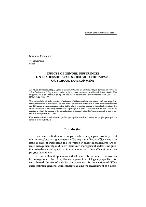 (PDF) Effects of Gender Differences on Leadership Styles Through the ...