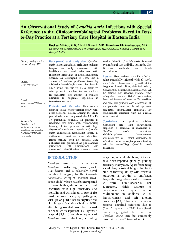 (PDF) An Observational Study of Candida auris Infections with Special ...