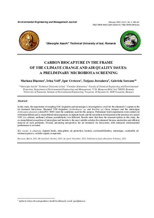 (PDF) Carbon Biocapture in the Frame of the Climate Change and Air ...