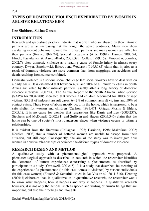 (PDF) Types of Domestic Violence Experienced by Women in Abusive ...