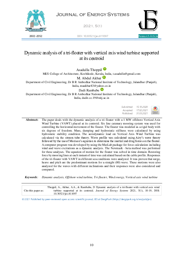 (PDF) Dynamic analysis of a tri-floater with vertical axis wind turbine ...