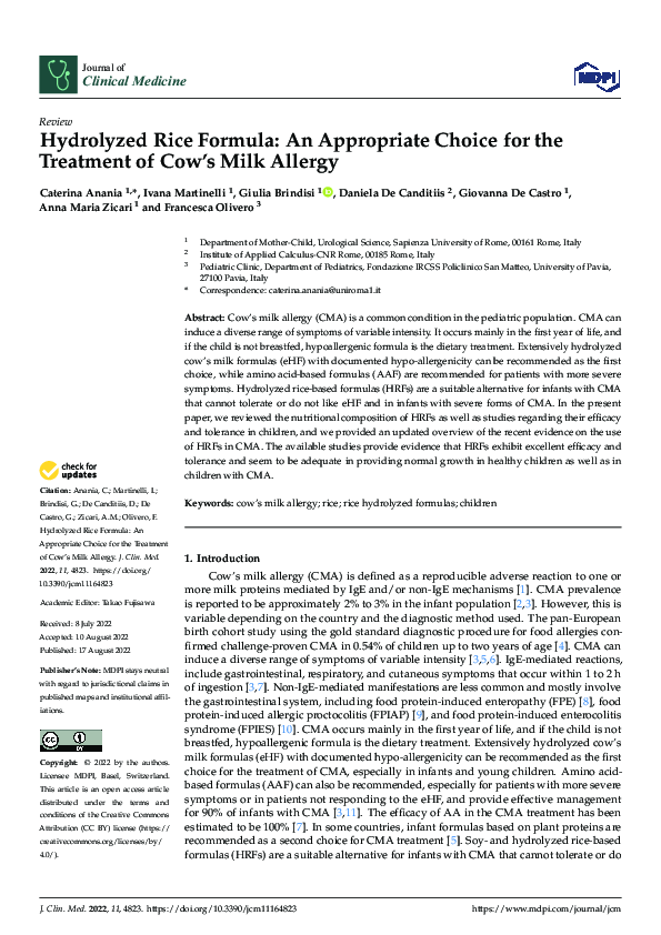 (PDF) Hydrolyzed Rice Formula: An Appropriate Choice for the Treatment ...