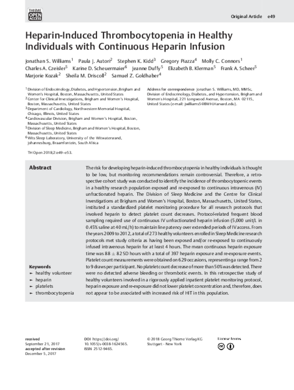 (PDF) Heparin-Induced Thrombocytopenia in Healthy Individuals with ...