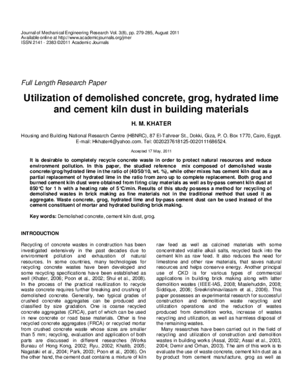(PDF) Utilization of demolished concrete, grog, hydrated lime and ...