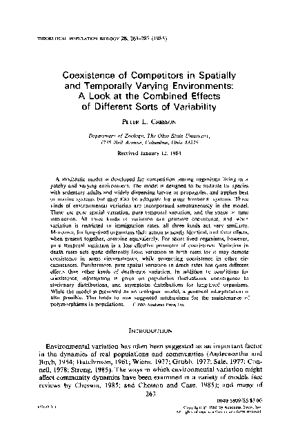 (PDF) Coexistence of competitors in spatially and temporally varying ...