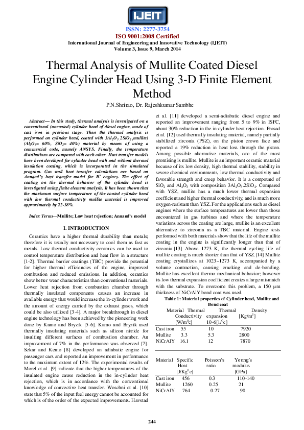 (PDF) Thermal Analysis of Mullite Coated Diesel Engine Cylinder Head ...