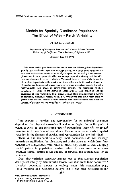 (PDF) Models for spatially distributed populations: The effect of ...