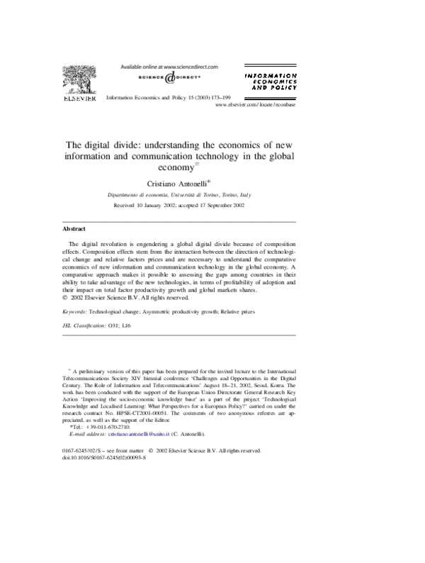 (PDF) The digital divide: understanding the economics of new ...