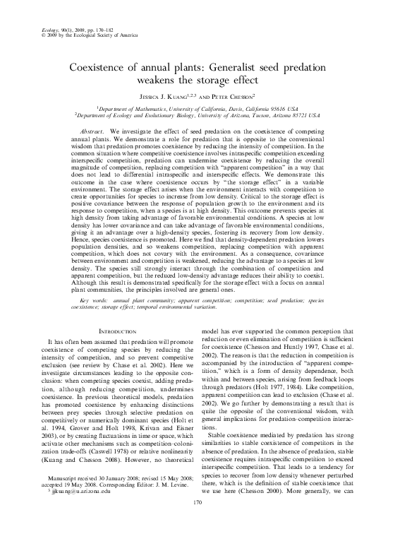 (PDF) Coexistence of annual plants: Generalist seed predation weakens ...