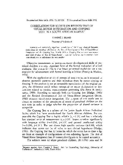 (PDF) Correlation for Scores on Revised Test of Visual-Motor ...