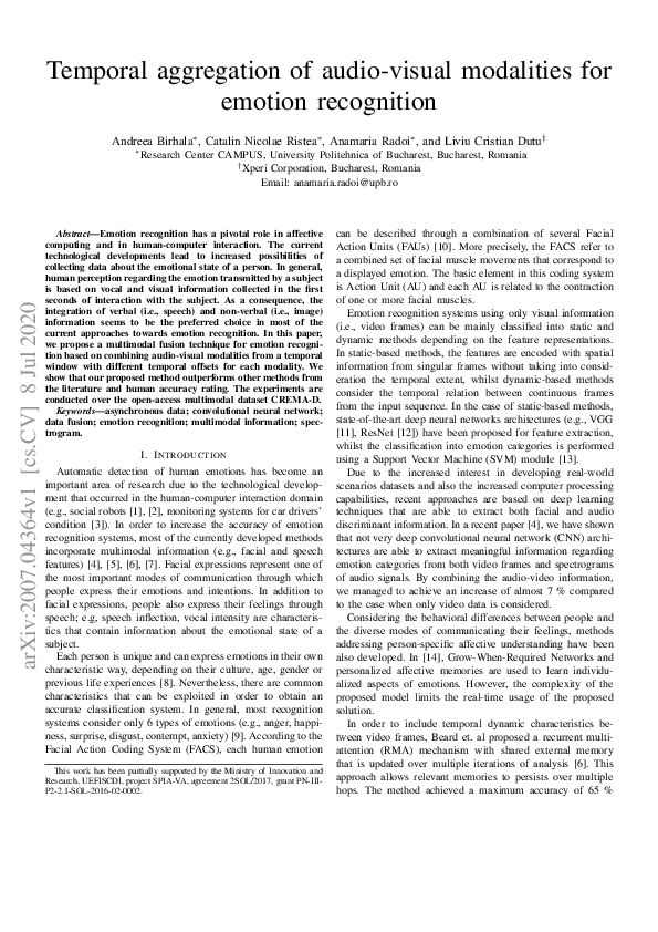 (PDF) Temporal aggregation of audio-visual modalities for emotion ...