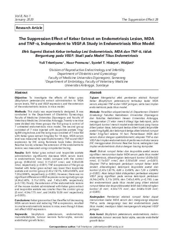 (PDF) The Suppression Effect of Kebar Extract on Endometriosis Lesion ...