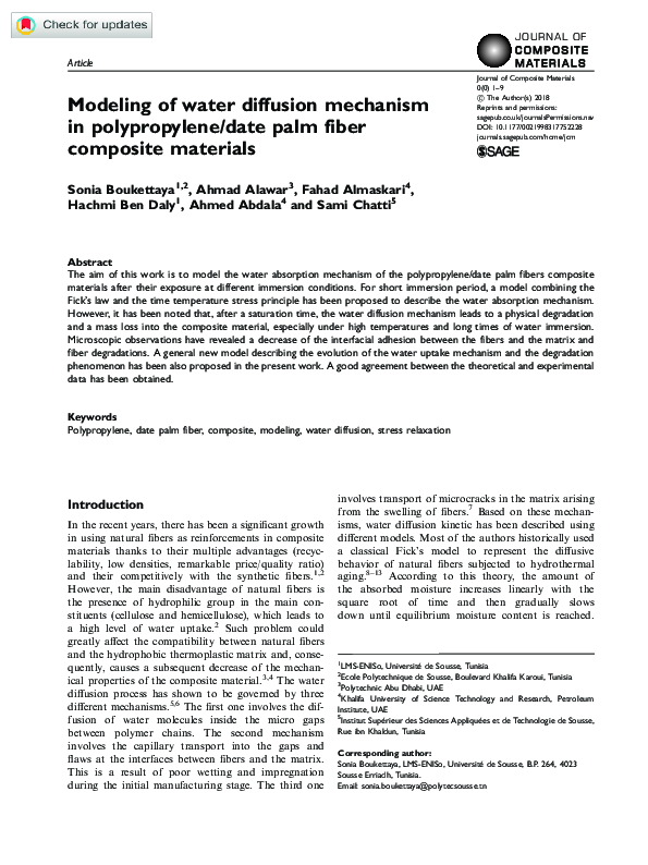 (PDF) Modeling of water diffusion mechanism in polypropylene/date palm ...