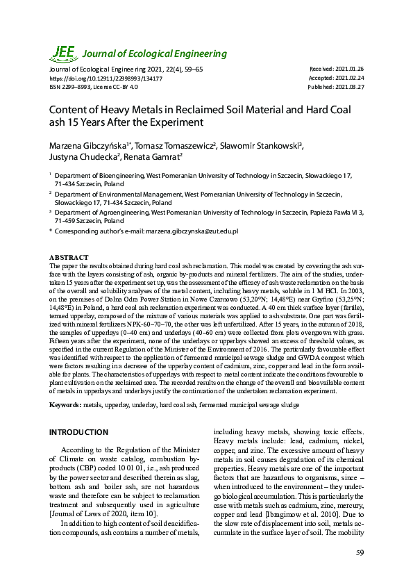 (PDF) Content of Heavy Metals in Reclaimed Soil Material and Hard Coal ...