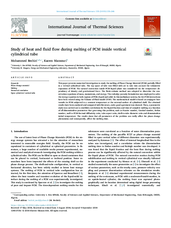 (PDF) Study of heat and fluid flow during melting of PCM inside ...