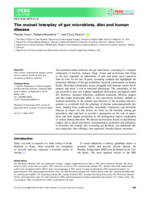 (PDF) The mutual interplay of gut microbiota, diet and human disease