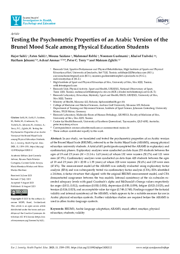 (PDF) Testing the Psychometric Properties of an Arabic Version of the ...
