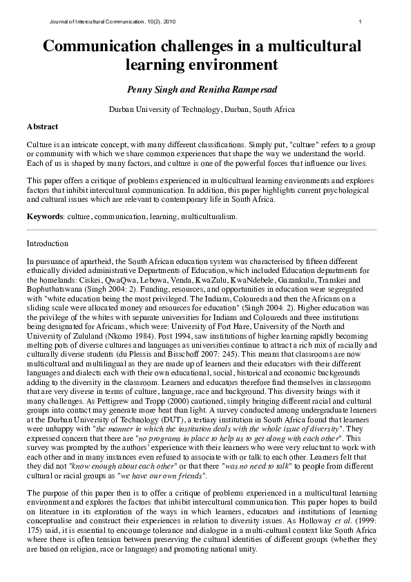 (PDF) Communication challenges in a multicultural learning environment
