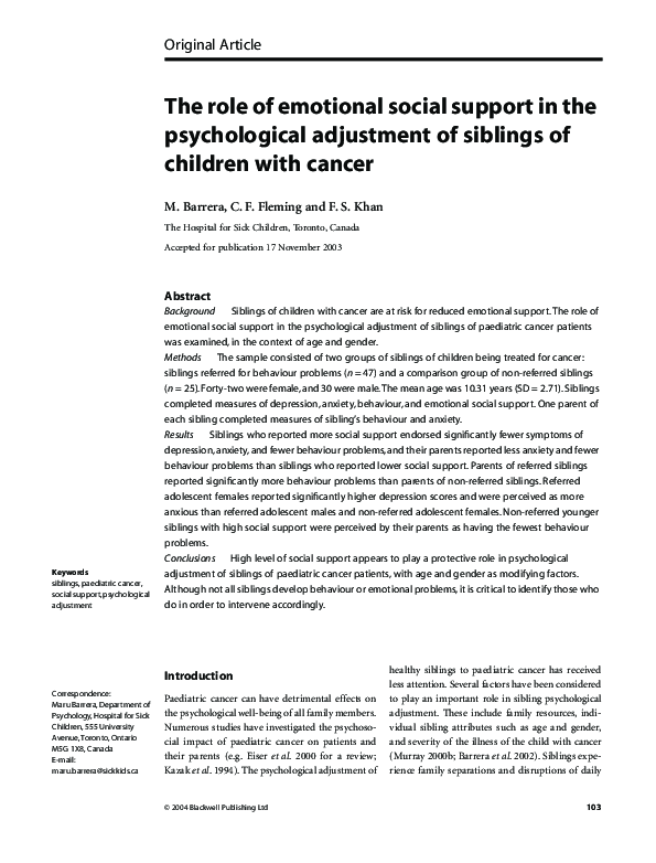 (PDF) The role of emotional social support in the psychological ...