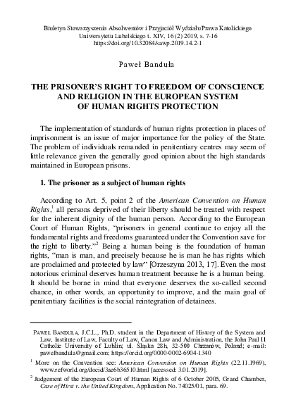 (PDF) The Prisoner’s Right to Freedom of Conscience and Religion in the ...