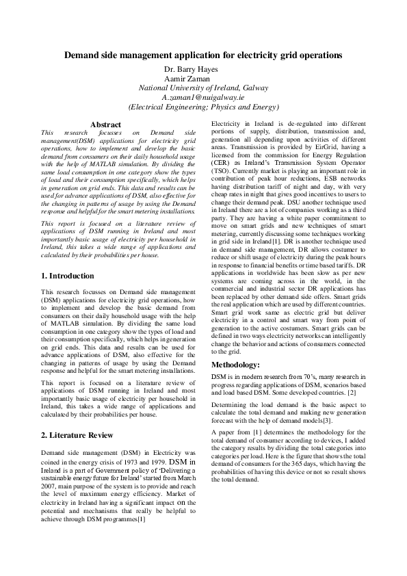 (PDF) Demand side management application for electricity grid operations