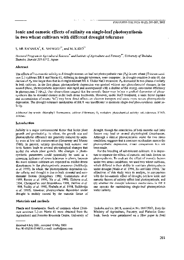 (PDF) Ionic and Osmotic Effects of Salinity on Single-Leaf ...