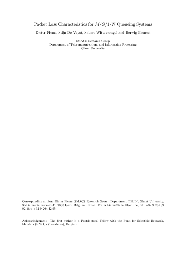 (PDF) Packet loss characteristics for M/G/1/N Queueing Systems